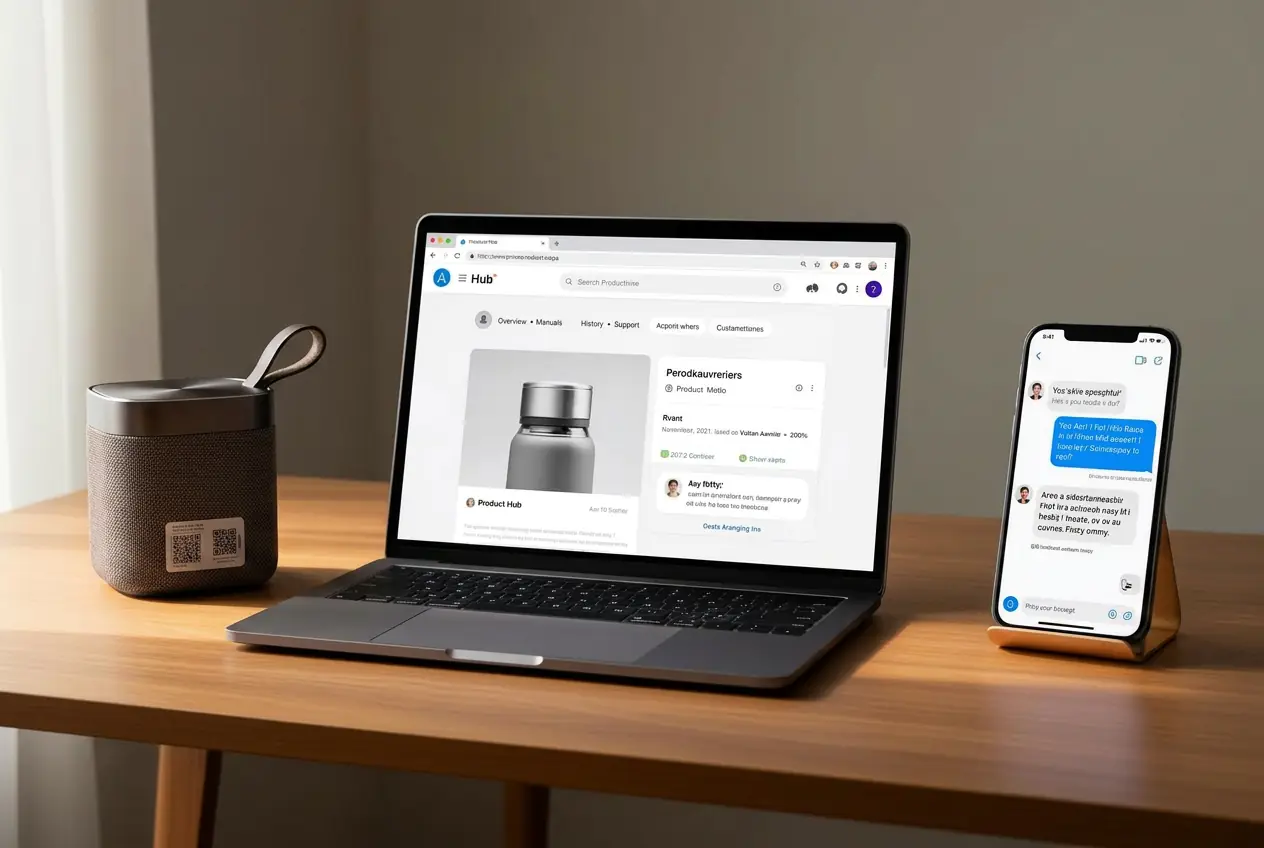 A laptop and phone showing different views of a SmartLinks product record and promotion