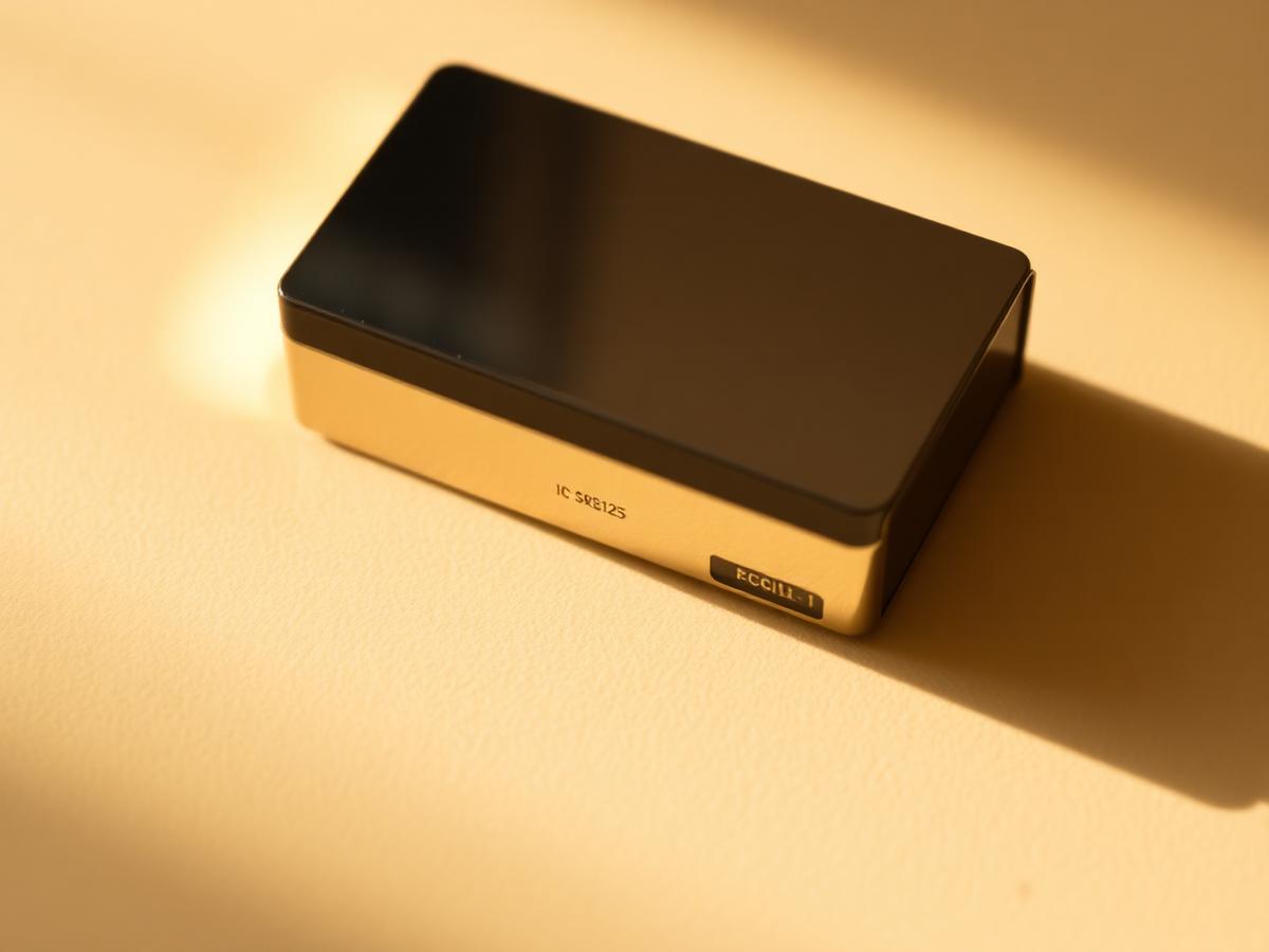 A single premium product isolated with a small engraved serial — the individual item.
