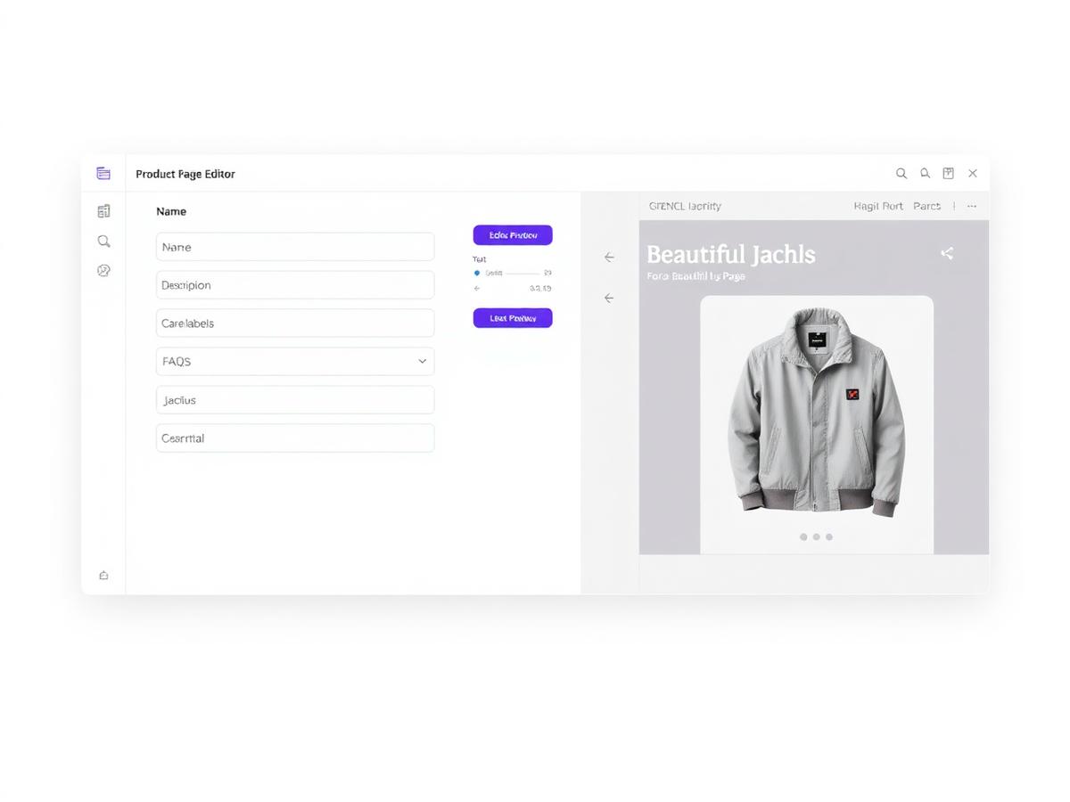 A product page being edited with photos, description and care details