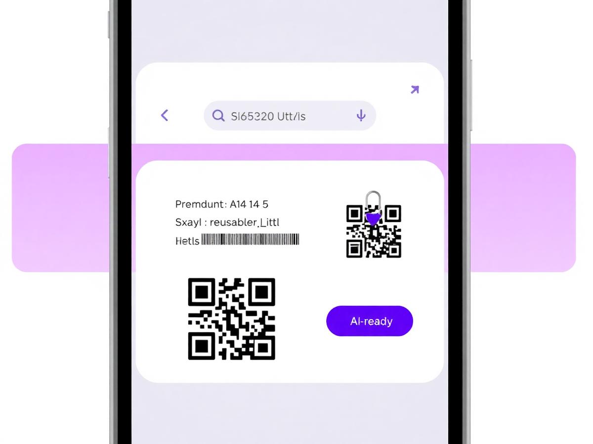 A finished product page and its QR code shown on a phone next to the product