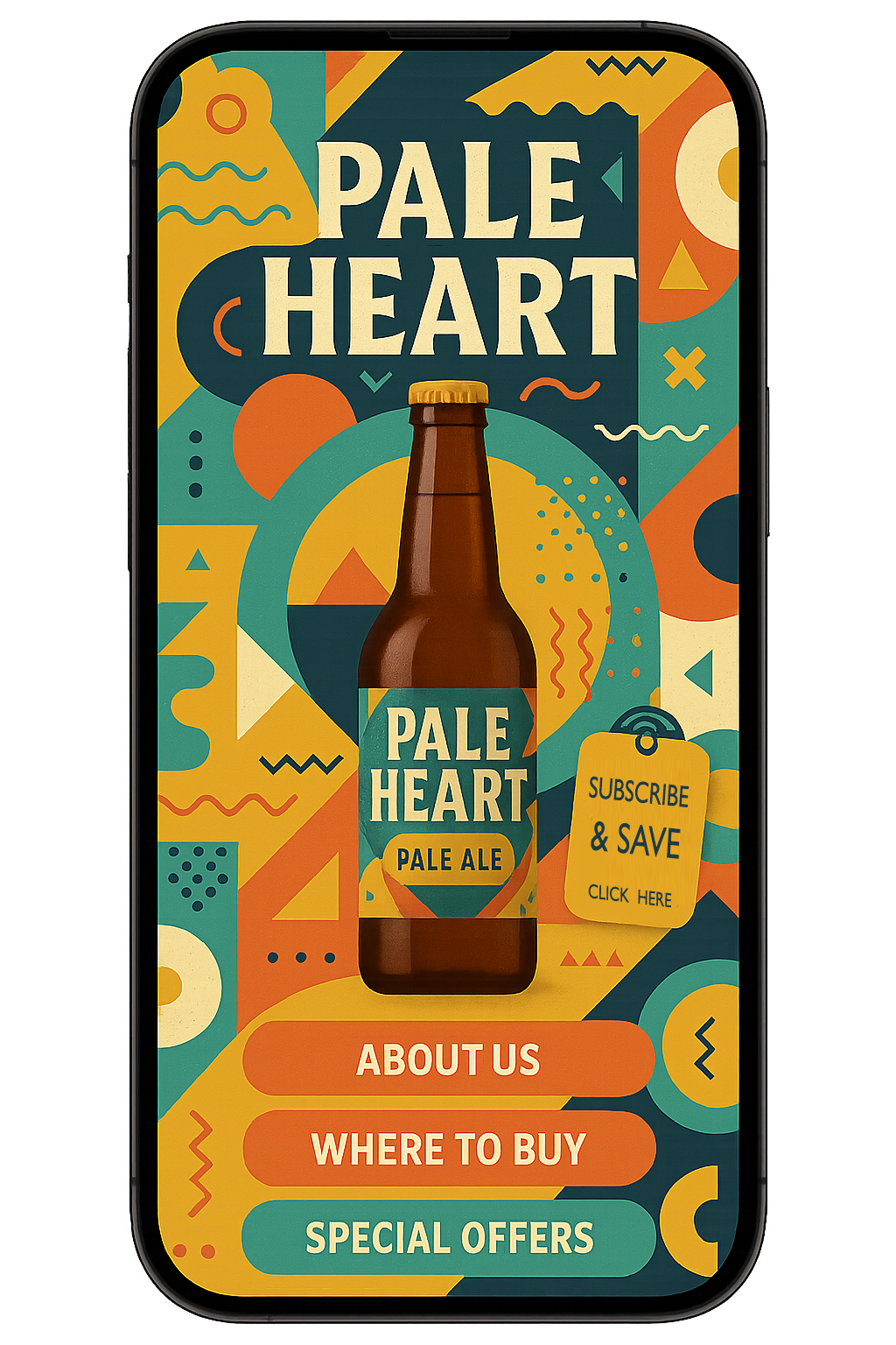 Pale Heart beer mobile app interface showing interactive product portal