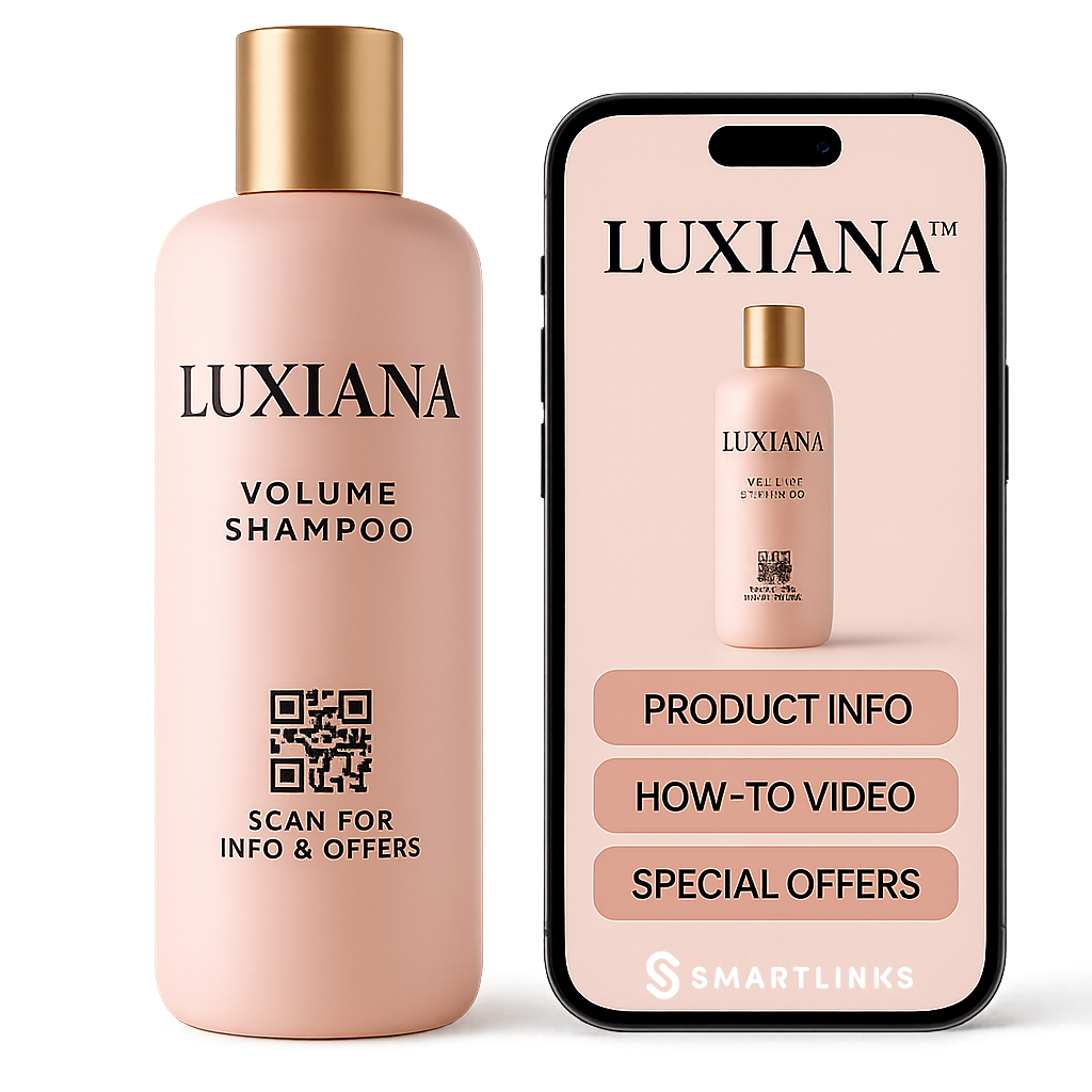 LUXIANA Volume Shampoo with SmartLinks mobile app interface
